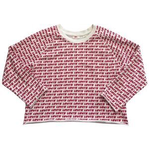 Levi’s Logo All Over Print Sweatshirt XL Red White Spell Out Logo Crewneck